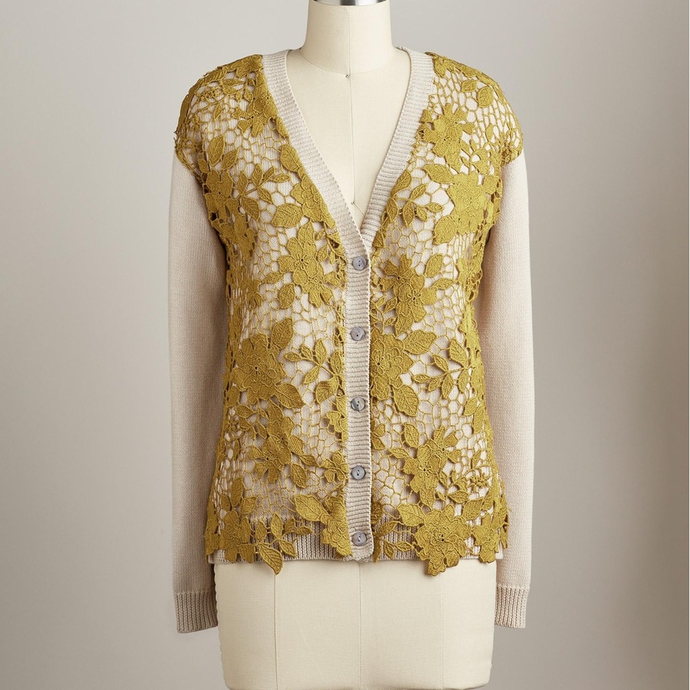 Sundance Vintage Garden Lace Floral Crochet Applique sweater Cardigan small